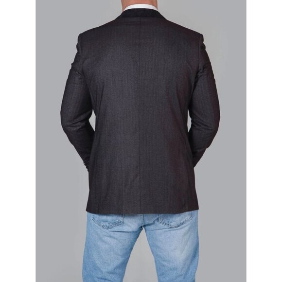 Business Class By Babani Mens Grey Herringbone Blazer Wool Blend 40R - Picture 8 of 10